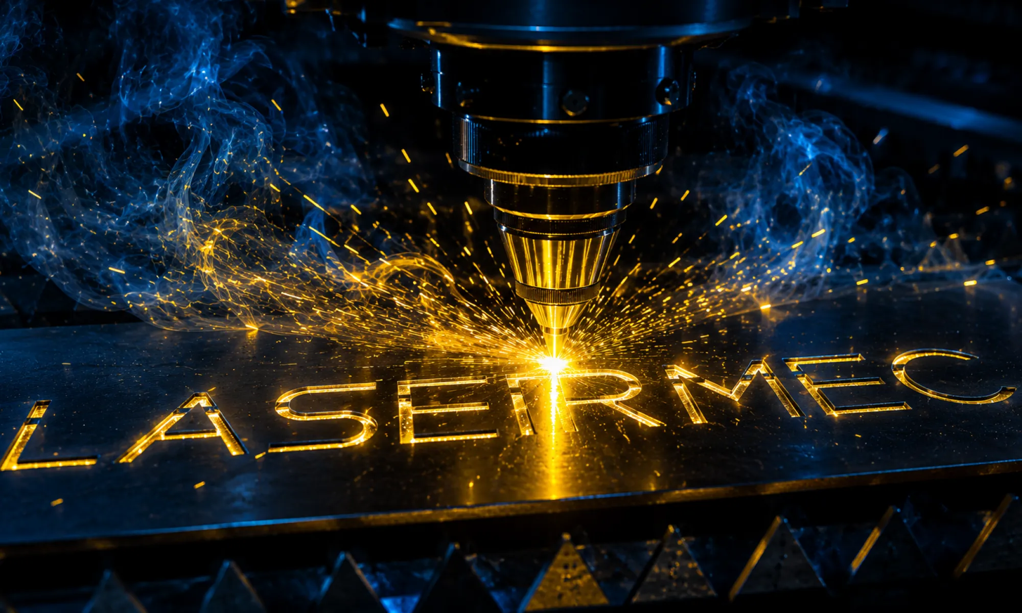 Logo LASERMEC inciso al laser su una lamiera metallica